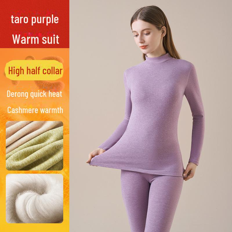 Set de lenjerie termică din mătase de cașmir pentru damă, cu guler mijlociu-înalt, catifea germană care absoarbe umezeala, plus fund de catifea, pentru toamnă și iarnă.