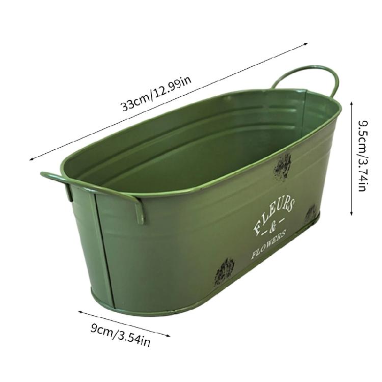 Modern Oval Iron Plant Pot Container With Reinforced Handle Rustproof Suitable For Indoor Outdoor Greeneries Arrangement