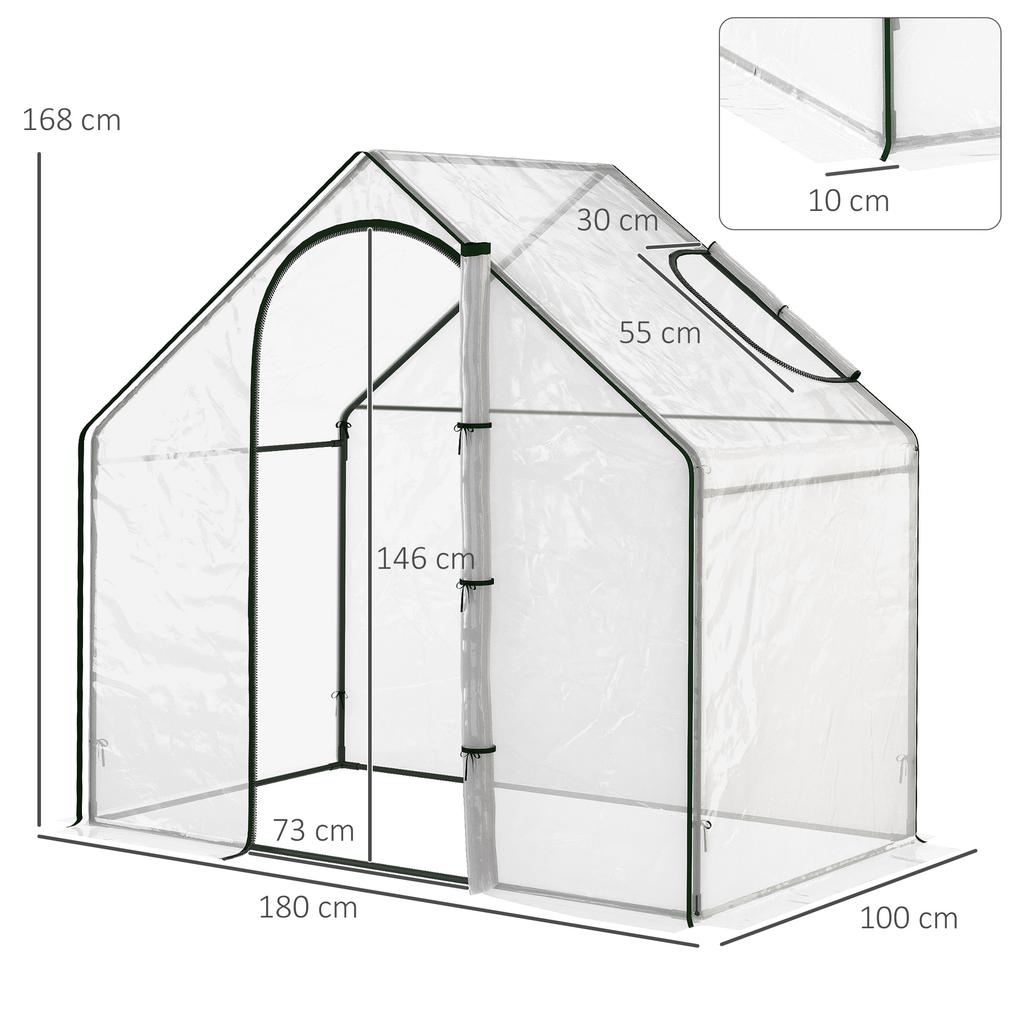 Foil Greenhouse, Walk-In, Roof Window, Roll-Up Door, Rust-Free Metal Frame, 180 X 100 X 168 Cm, Transparent