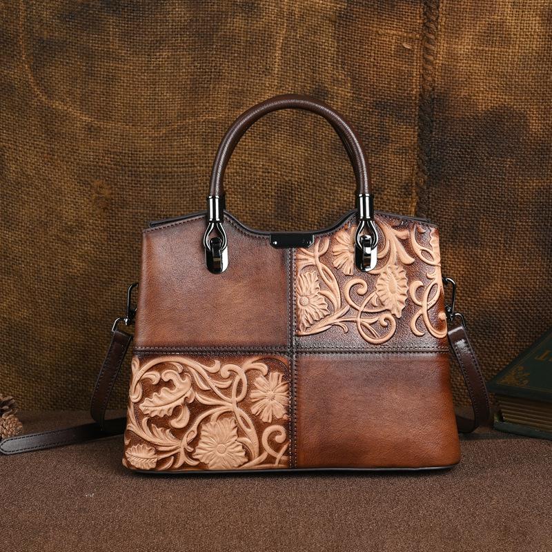 Johnature женская сумка из натуральной кожи с тиснением в стиле ретро универсальные сумки на плечо из натуральной воловьей кожи с ручной матовой отделкой кофейный 6690₽