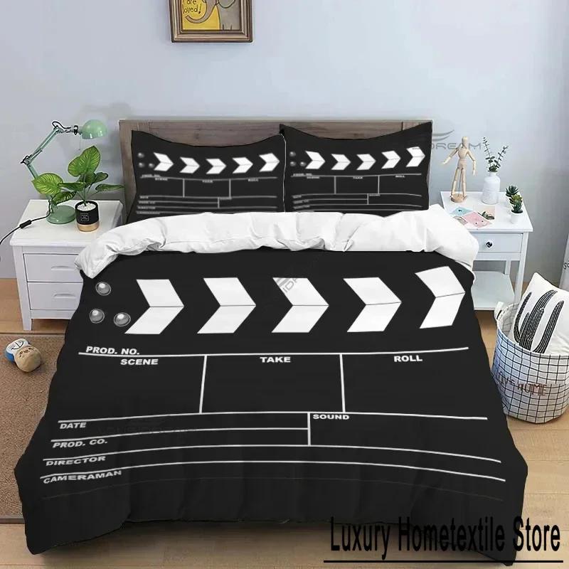 Movie Film Clap Board Patterns Comforter Bedding Set,Duvet Cover Bed Set Quilt Cover Pillowcase,King Queen Size Bedding Set
