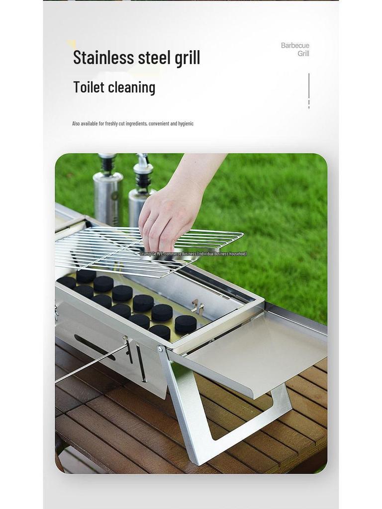 Portable Folding Stainless Steel Charcoal Grill for Indoor/Outdoor Use