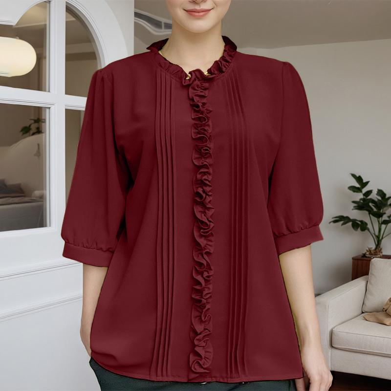 

ZANZEA Женская повседневная блузка с круглым вырезом и рукавом 3/4 5XL вино красного