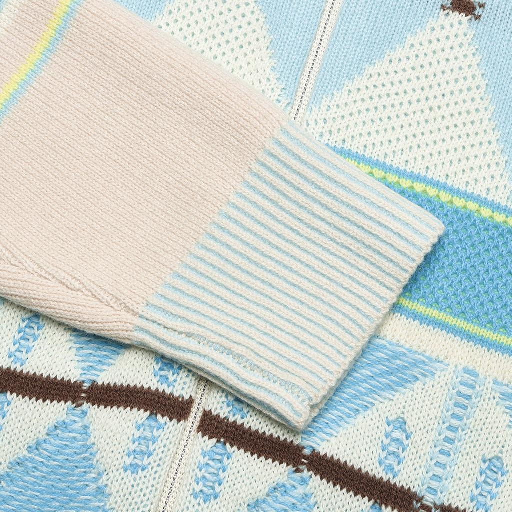 Fila Emerald Color Block Polo Neck Casual Open Front Long Sleeve Sweater Women Sweater F11W414403F-ZA