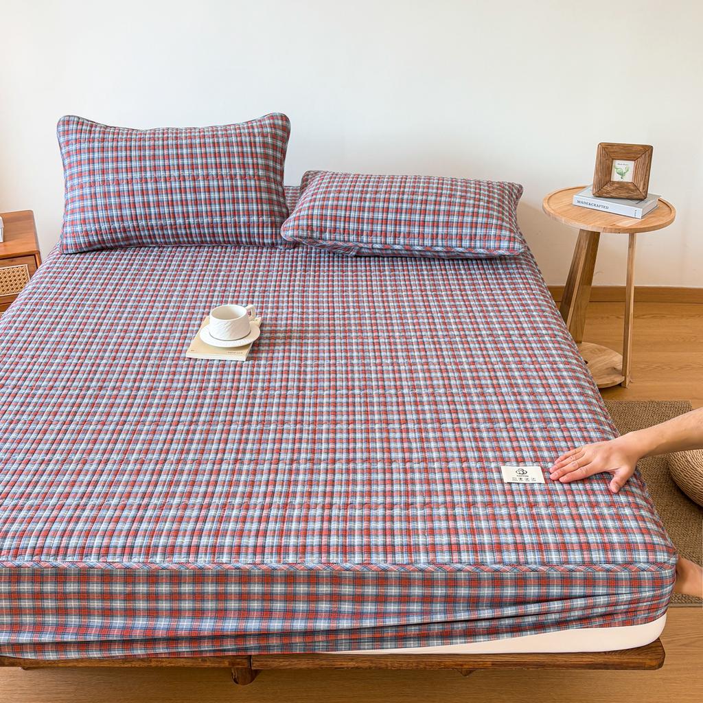 Sleeping grid all cotton color woven washed cotton grid sandwiched cotton bedding sheet