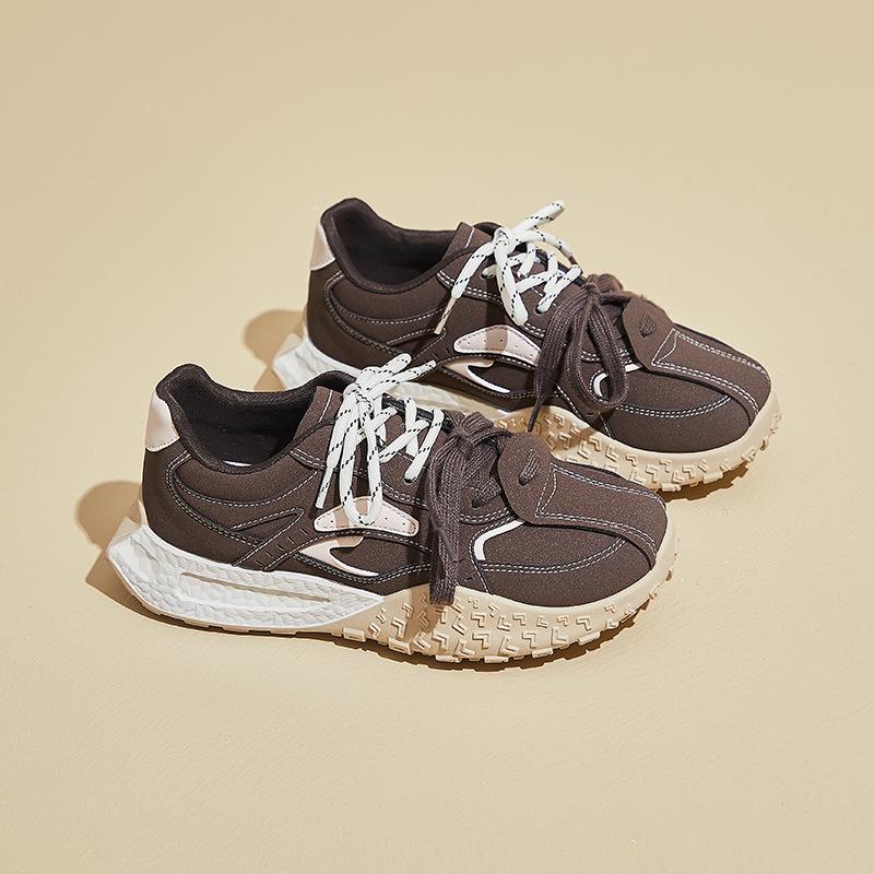 

Повседневные кроссовки из искусственной замши для женщин, легкие прогулочные туфли на толстой платформе, женские спортивные теннисные туфли со шнуровкой, нескользящие, кроссовки для тренировок и бега 40 темно-коричневого