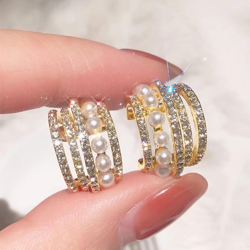 Exquisite And Shiny Micro-Inlaid Stud Earrings For Women, Fashionable Temperament French Geometric Earrings, Princess Light Luxury Jewelry
