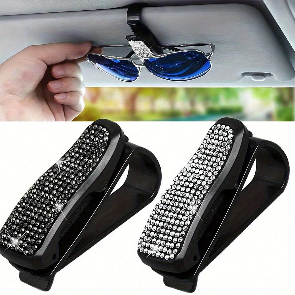 1pc Rhinestone Decor Car Sun Visor Glasses Holder Clip