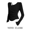 Korean Style V-Neck Long Sleeve Slim Fit Cropped T-Shirt for Women - Autumn/Winter Base Layer