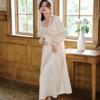 Long-sleeved nightgown women's spring simulation silk court retro style lace ice silk pajamas chest pad can be worn outside loungewear autumn and wint