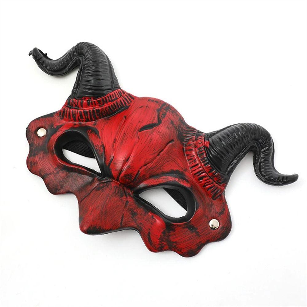 Cattle Halloween Mask PU Leather Cosplay Masquerade Simulation Headgear Goat Horn Mask  Festival