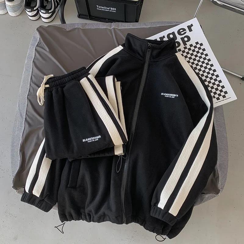 

Мужской кардиган с воротником-стойкой и джоггеры на осень 2024 года: Трендовая корейская повседневная спортивная одежда Large