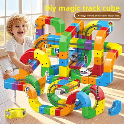 Jucării Cuburi Mașinuțe Magnetice pe Șină pentru Copii Jucărie Educațională Blocuri de Construcție DIY Trenuleț pe Șină Magică Jucărie Labirint cu Gravitație Cadouri de Crăciun