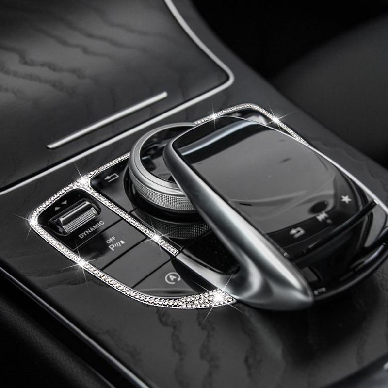 Car Center Control Panel With Diamond Rhinestone Decorative Frame For Mercedes Benz GLC X253 C W205 E Class W213 Accessorie