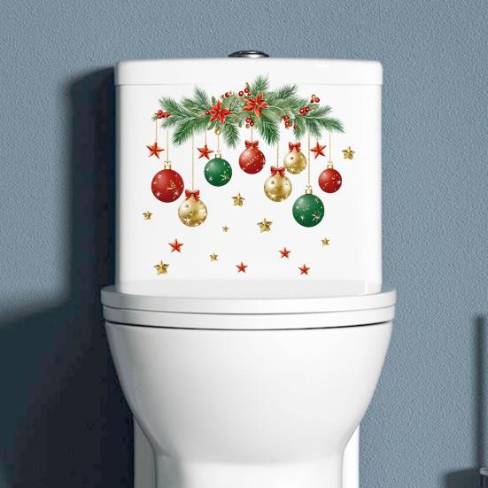 PVC Toilet Lid Sticker Christmas Ball Sticker, Removable Bathroom Wall Decoration Decal, Waterproof Decal for Holiday Party Pattern Decals