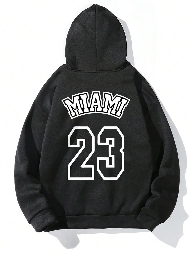 Miami 23 Art Hollow Letter Print Hoodie Men Fleece Warm Hoody Trendy Casual Clothes Autumn Hip Hop Sportswear Street Pocket Top