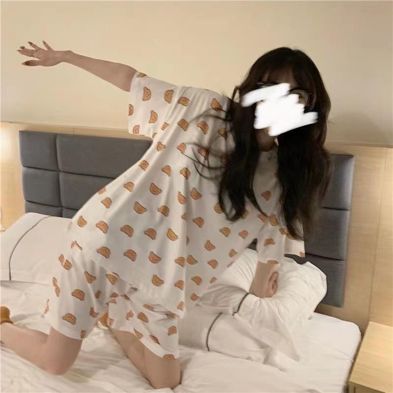 GMXIA Cute Panda Pajamas for Women In Summer, Short Sleeves and Shorts, Large-sized and Thin Summer Casual Home Wear Set
