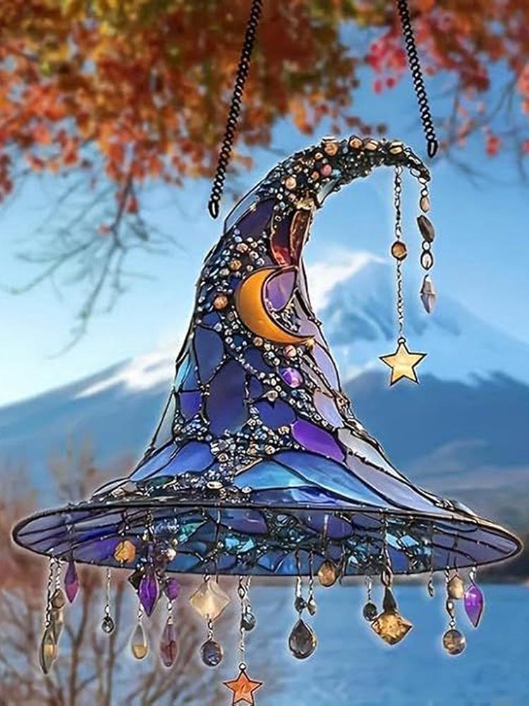 Halloween Ornaments 2d Acrylic Witch Hat Window Ornaments Hangable Stained Glass Pendant for Room Festival Indoor Birthday Tree