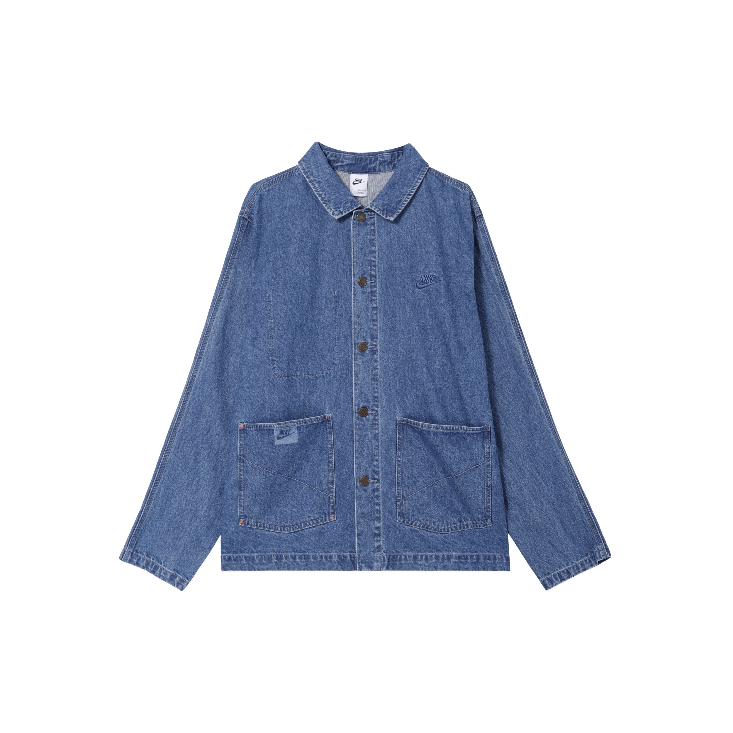 Nike Life Single Button Collar Denim Long Sleeve Work Jacket Men jackets Medium-Blue HQ1469441 L