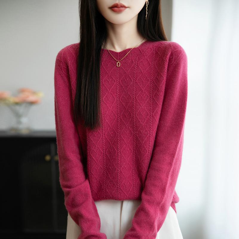 Nuevo Suéter de Punto de Cuello Redondo de Otoño e Invierno para Mujer Jersey Holgado de Manga Larga Capa Base Casual y Sencillo