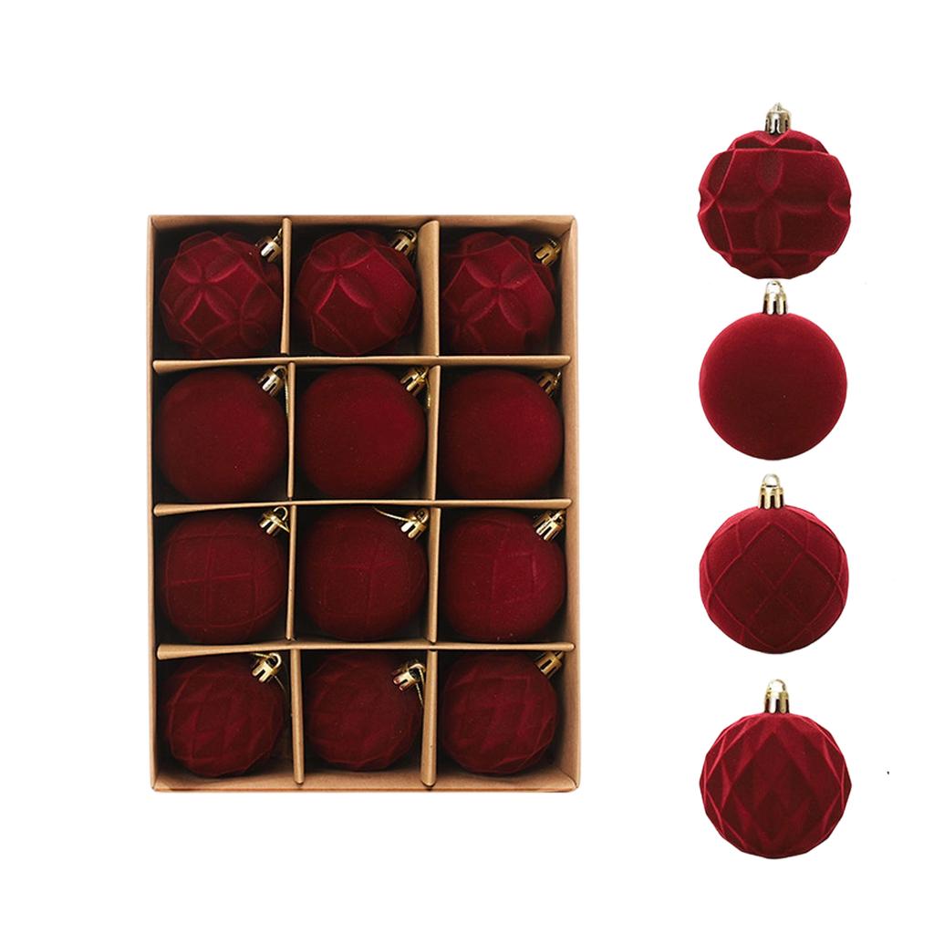 Flockad Julkula Låda Julgranspynt, Plast Ojämna Sammetskulor, Juldekorationer