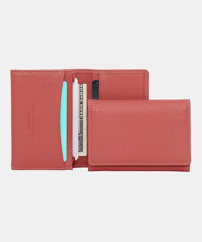 Matt Meridian Cowhide Slim Business Card Holder Coral Pink