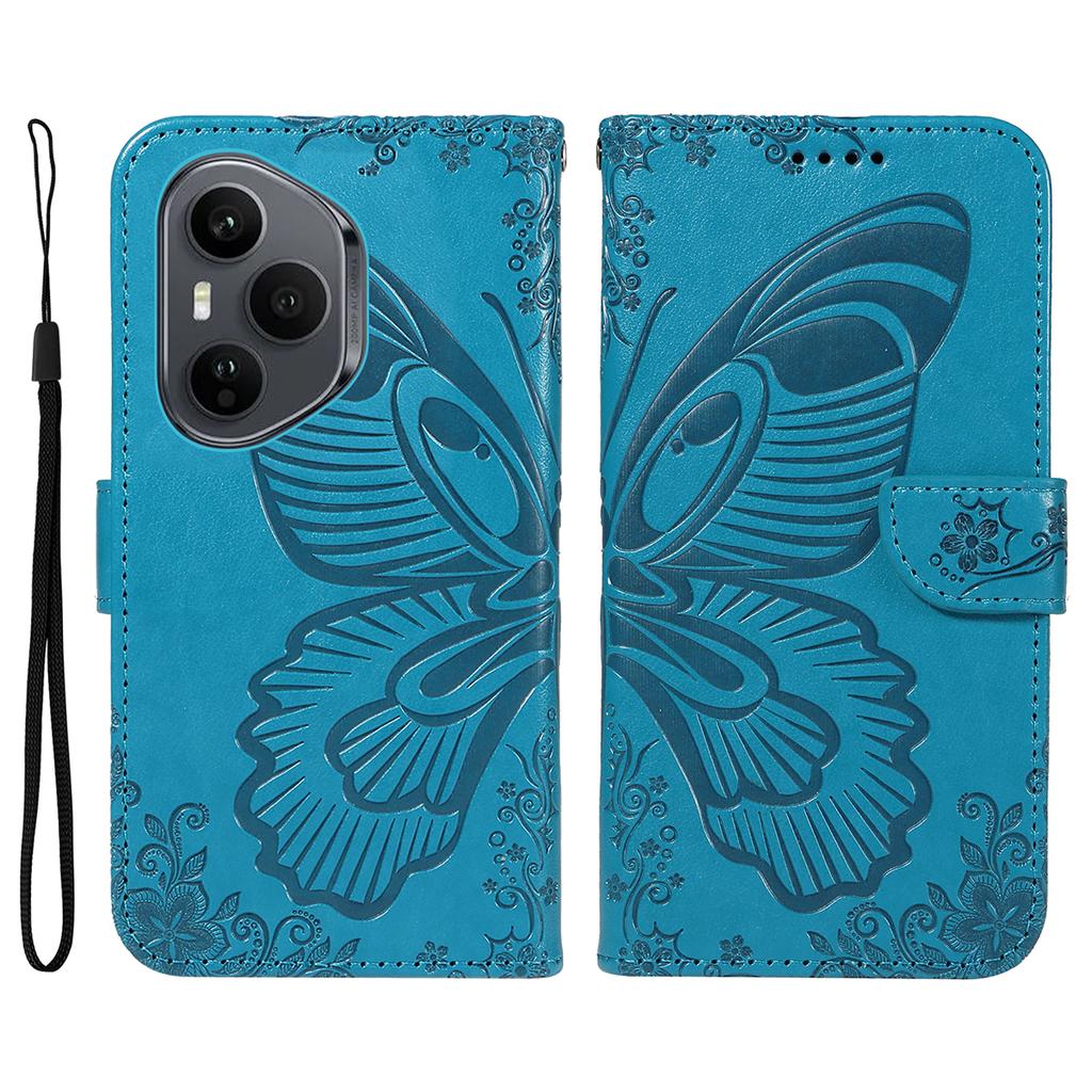 For Honor 400 Pro 5G (Global) Case Butterfly Pattern PU Leather Folio Flip Phone Cover -  Blue