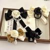 Fabric Camellia Flower Brooch Black Bowknot Necktie Camellia Flower Bow Tie Versatile Shirt Collar Pins Wedding Party For Women