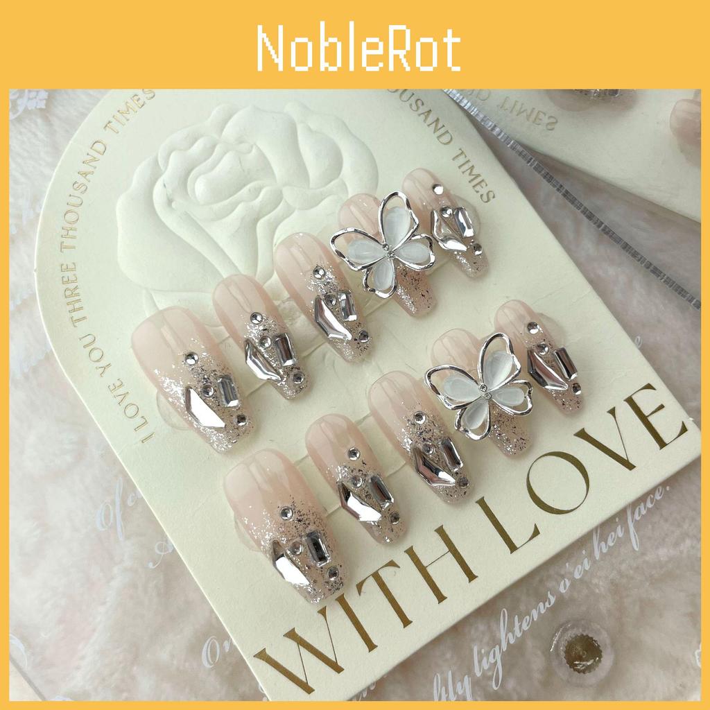 Atemberaubende handgefertigte Schmetterling-Nagelkunst, abnehmbare Kristallsteine, auffälliges Design für perfekte Maniküre