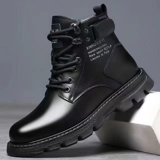 Autumn and Winter New Men's Martin Boots New Mid-high Men's Shoes Casual Platform Fleece Booties