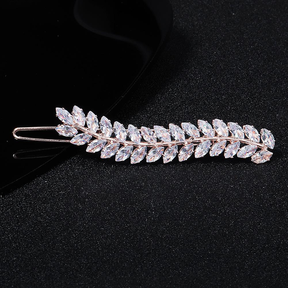 Fashion Barrette Cubic Zirconia Leaf Hair Clips for Women Accessories Bridal Wedding Hair Jewelry Party Bride Headpiece