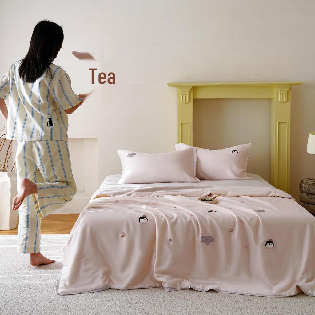 High-End Lyocell Embroidered Summer Cool Double Quilt & Blanket Set