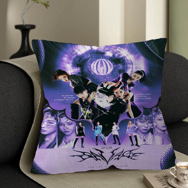 KPOP Koreansk Tjejgrupp A-AespaS Kuddfodral Kuddöverdrag Bil Prydnadskuddfodral För Soffa Bil Julklapp 40x40cm 45x45cm