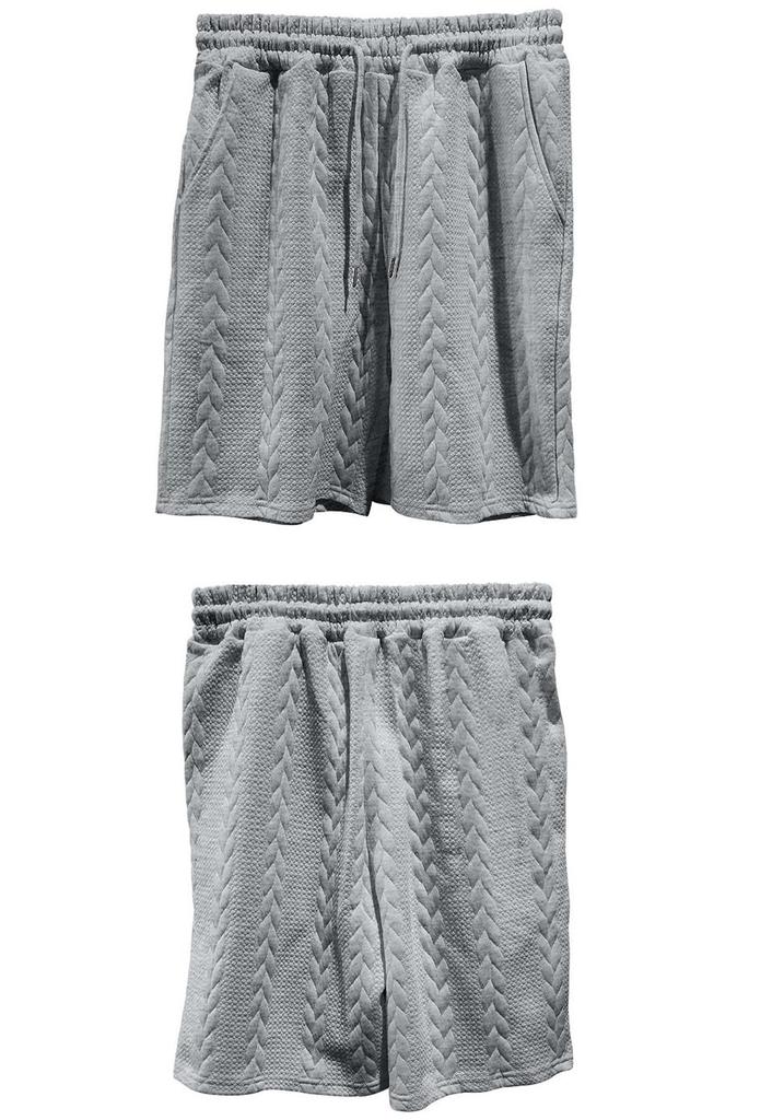 Men's Knit Jacquard Summer Casual Set: Round Neck Pullover & Shorts