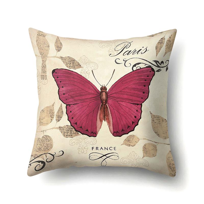 Polyester Pillowcase Peach Leather Velvet Decoration Printed Butterfly Pillowcase Waist Cushion Cover Car Cushion Head Cushion Cover