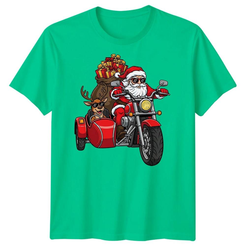 Santa Claus Reindeer Motorcycle Christmas Holiday Unisexs TShirt Gift