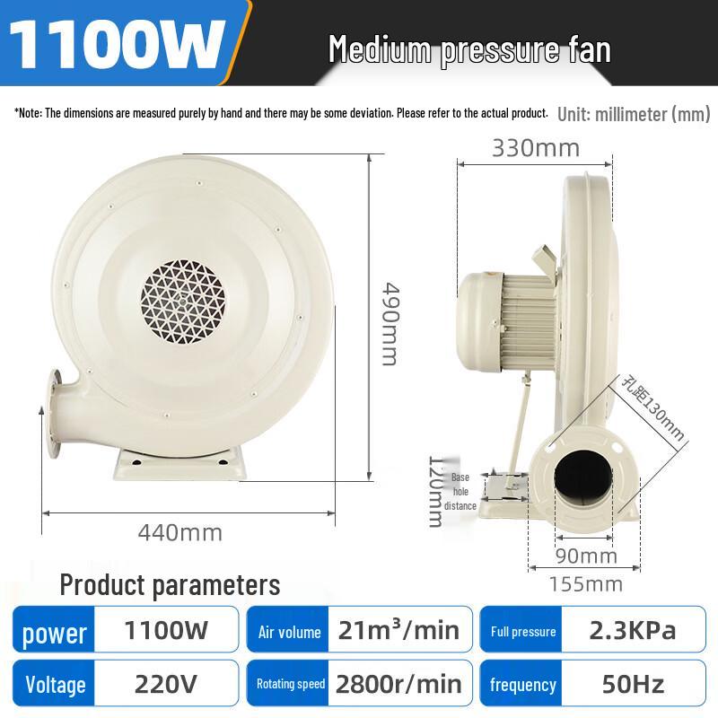 1100W 220V Medium Pressure Blower Fan CN plug (adapter included)