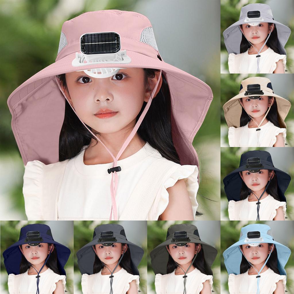Children's  Outdoor Mountaineering Fishing Sun Hat With Large Solar Fan