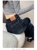 Women's Deep Sea Blue Micro-Flare Jeans - 2025 Autumn Fashion, Slim Fit, Floor-Length