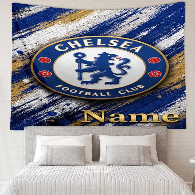Custom Name Chelsea Football Club Print Tapestry, Backdrop, Easy Setup, Ideal for Bedroom, Office & Living Room, with Aesthetic Wall Hanging Decor.
