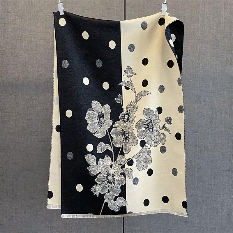 Women Flowers Winter Thicken Cashmere Scarf Bohemian Style Shawl Wraps Dot Pattern Lady Pashmina Echarpe Poncho Stoles