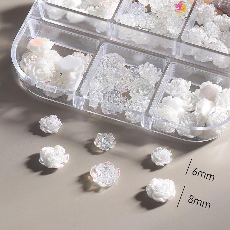 White Aurora Camellia Nail Art Jewelry Acrylic Resin Flowers Design Elegant Wedding Charms Accessories Rhinestone Decor