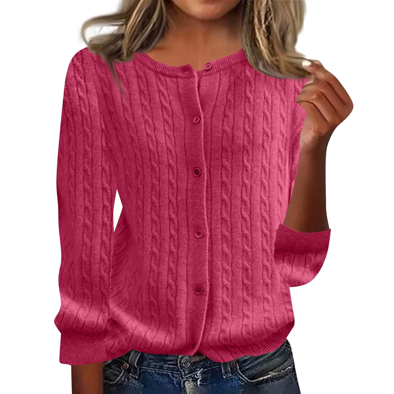 

Женский модный однобортный кардиган с однотонным принтом на пуговицах, повседневный топ XL горячий розовый