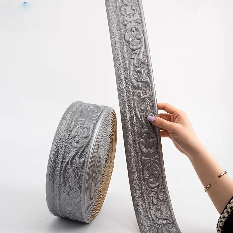 

1pc 3D Pattern Self Adhesive Sticker Wall Trim Line Skirting Border Decor Household Living Room DIY TV Background Stickers светло-серый