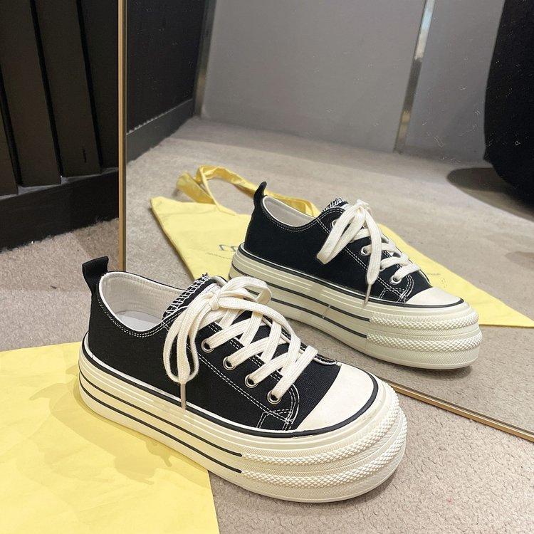 Ziyan Platform Canvas Shoes Women's Spring 2025 New Heightening Shoes Children's Black Niche Muffin Casual Board Shoes