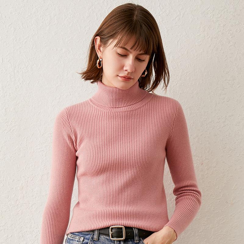 Turtleneck female slim-fitting strips autumn and winter new long-sleeved inner pullover sweater bottoming shirt lapel