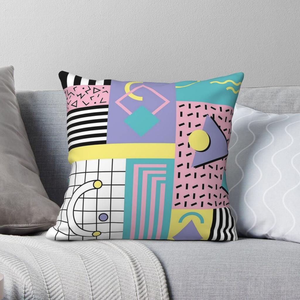 Memphis Retro 90S 80S Square Pillowcase Polyester Linen Velvet Printed Zip Decorative Room Cushion Cover