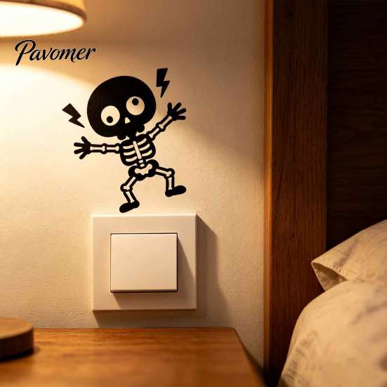 Wall Decoration Sticker Electric Shock Skeleton Switch Sticker, Cartoon Holiday Decal Self Adhesive Light for Bedroom Living Room