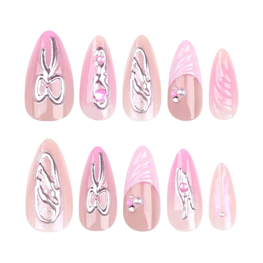 Handmade Pink False Nails with Pearls Charming Comfortable to Wear Manicure Nails for Manicure Lovers and Beauty Bloggers