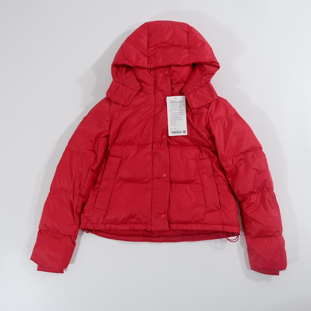 Lulu Kurze Kältebeständige Daunenjacke mit Kapuze: 4-Gitter-Puff, Abnehmbar & Warm für Herbst/Winter-Fitness